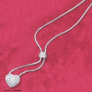 Sterling Silver CZ Dome and Pave Heart Dangle Pendant - NEW